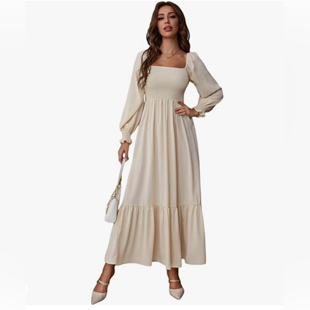 Cream boho dress, maternity dress